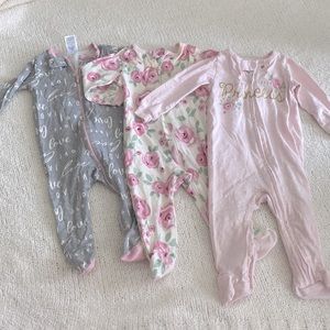 3 Pack Gerber 100% Cotton Baby Girl 3-6 Month Sleepers